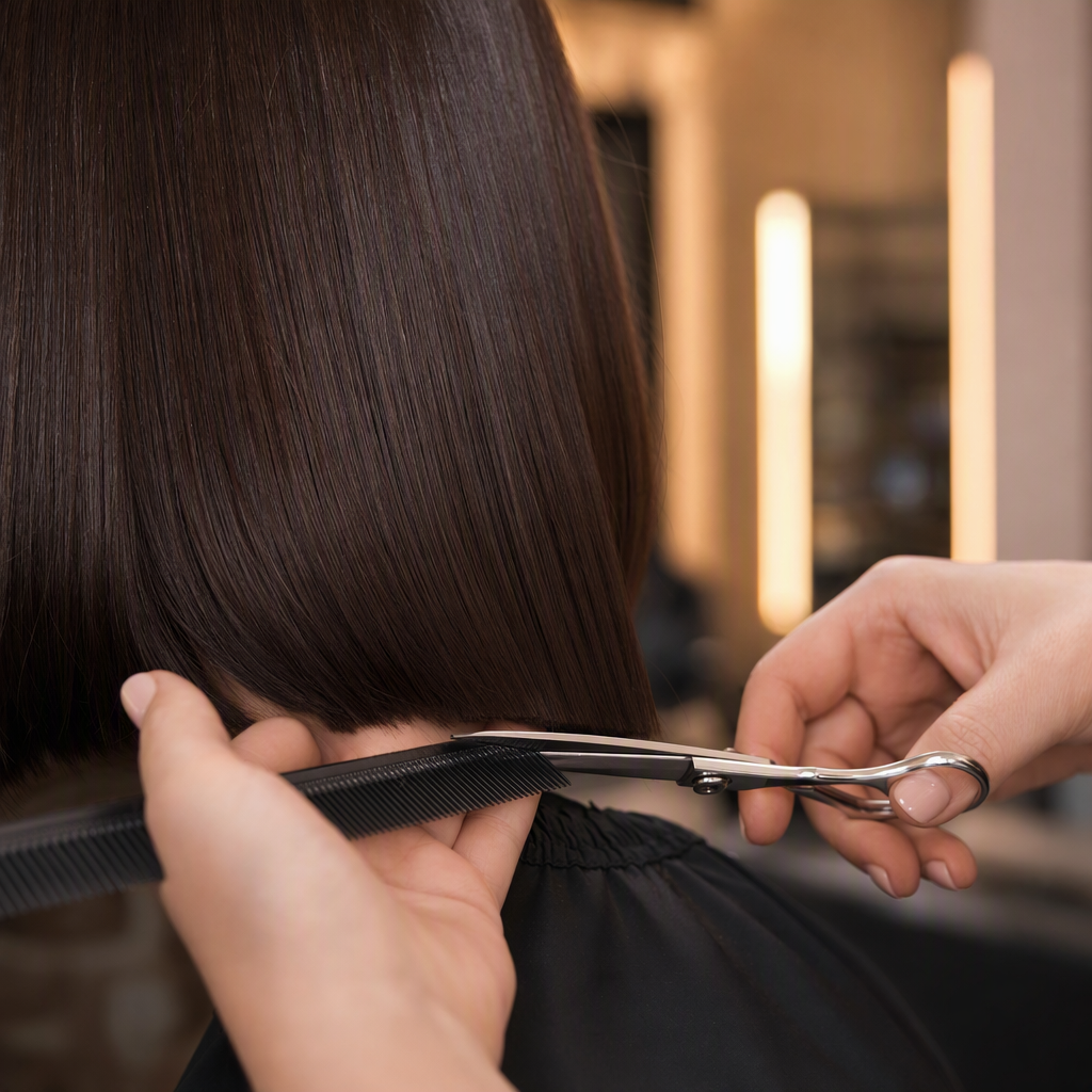 Stylist creating a precision haircut